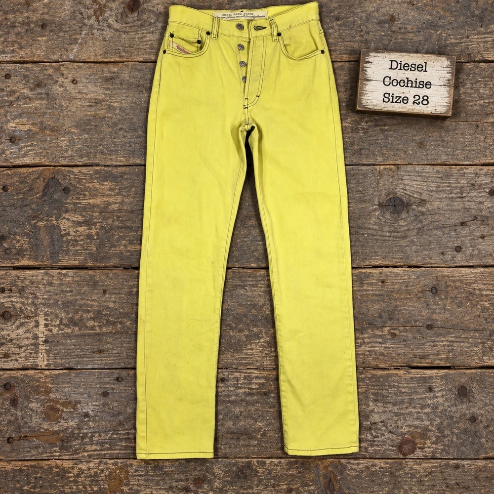 Diesel Cochise Yellow Straight Leg Jeans Size 28 Made in Italy Cotton Button Fly